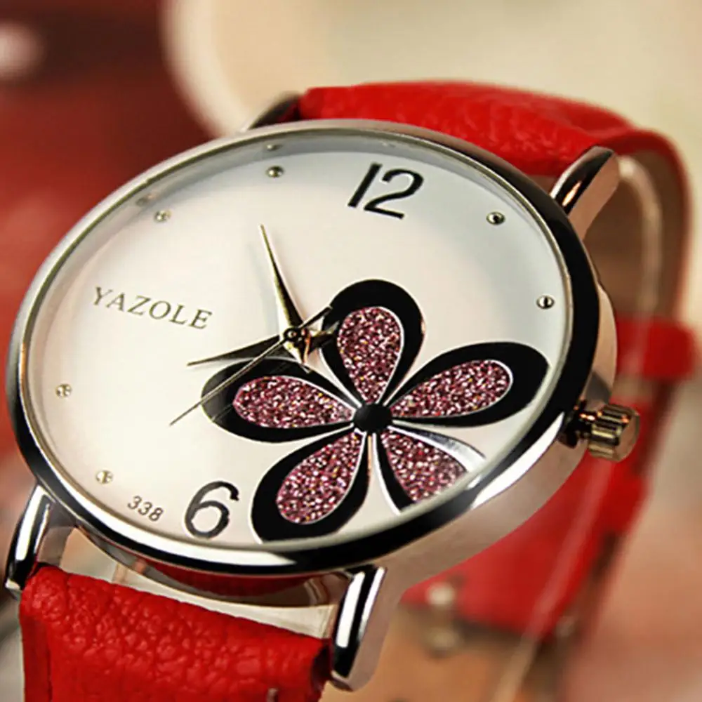 

Fancy Leather Watch Women Crystal Women Watch Simple Flower Quartz Clock Wristwatch On Hand Relogio Femino Dropshiping
