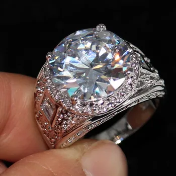 

15CT Stunning AAAAA Cubic Zirconia CZ Solitaire Luxury Jewelry White Gold Filled Party Wedding Band Finger Ring For Men Gift