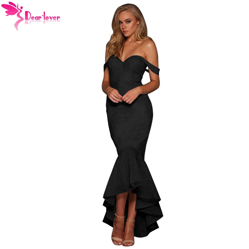 

Dear Lover Off Shoulder Dress Sexy Formal Women Elegant Gown Black Strapless Lace Fishtail Dress Vestido de Festa Longo LC610230