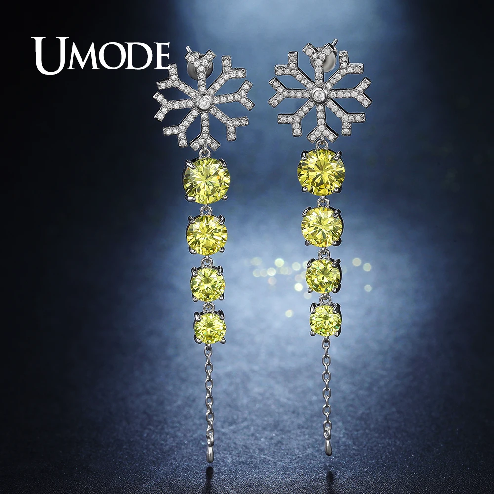 

UMODE Wedding Party Round Yellow CZ Stones Drop Earrings for Women Snowflake Shape Crystal Earings Fashion Jewelry Brinco UE0299