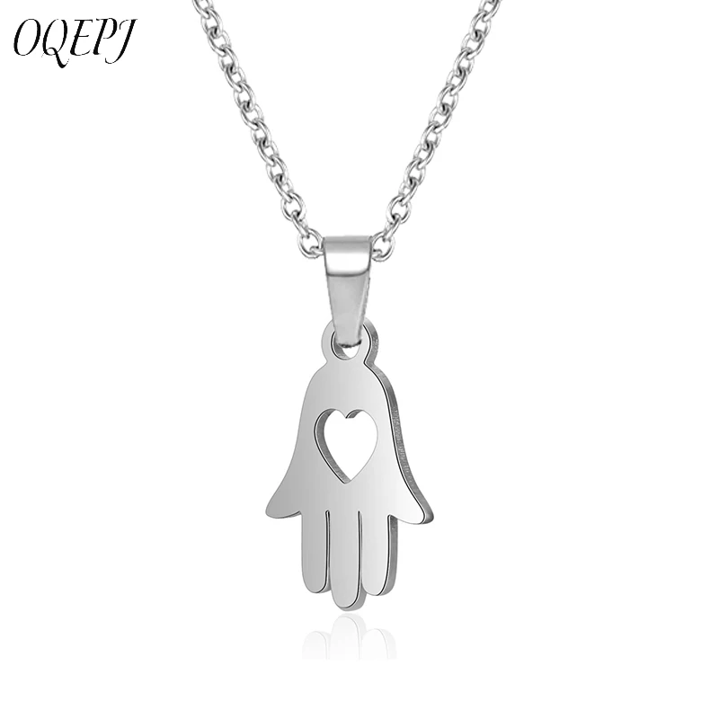 

OQEPJ Fashion Hand Hollow Heart Necklace Pendant Stainless Steel Silver Color Pendants Women Necklaces Personalized Jewelry