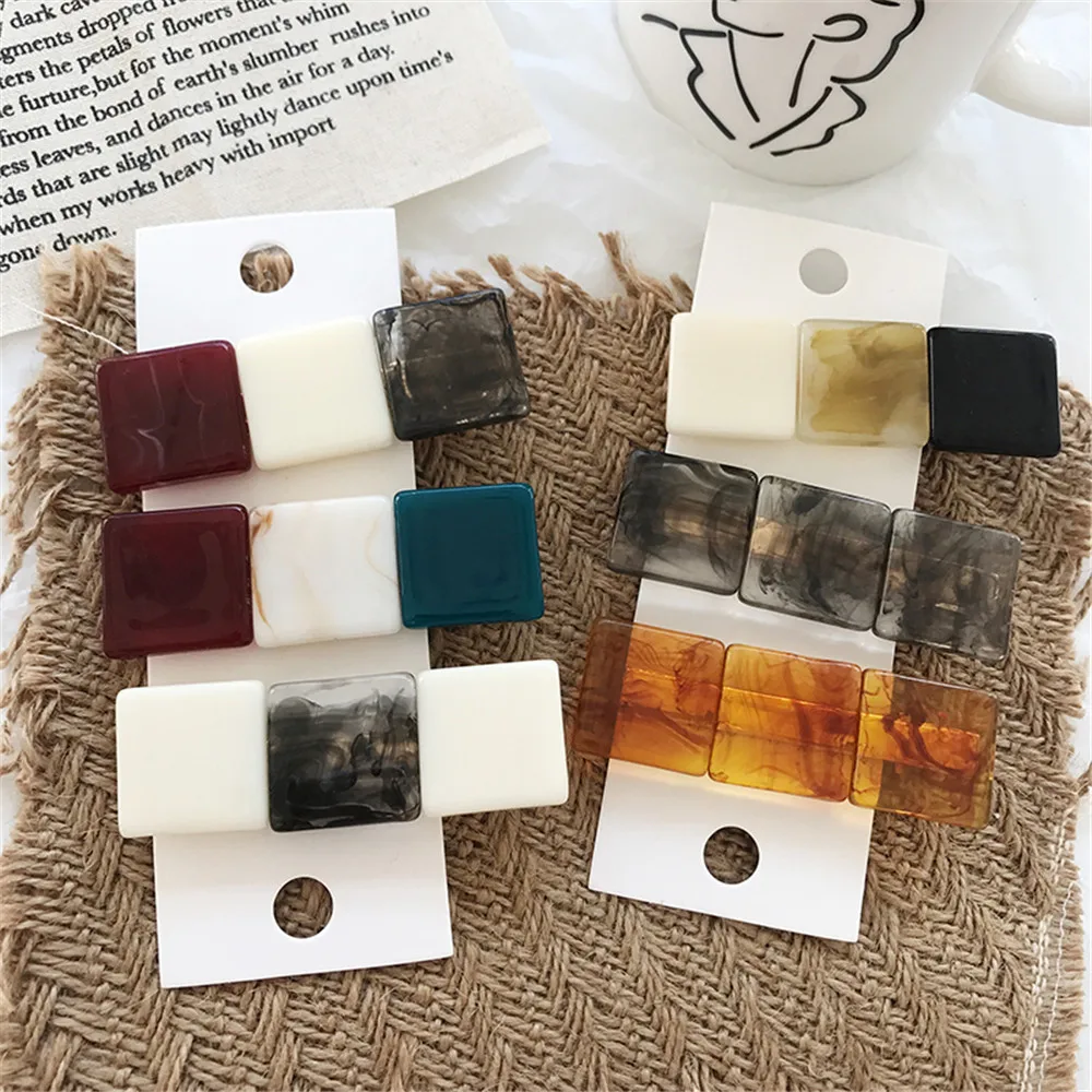 

Korea Fashion Hit Color Resin Hairpins Geometric Square Hair Clips for Women Girls Hair Accessories Hairgrip