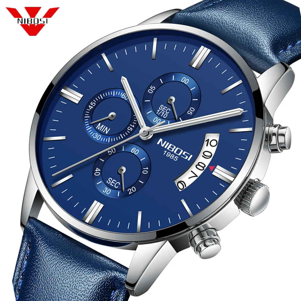 

NIBOSI New Fashion Mens Watches Analog Quartz Wristwatches 30M Waterproof Chronograph Sport Date Leather Watch Men Montre Homme