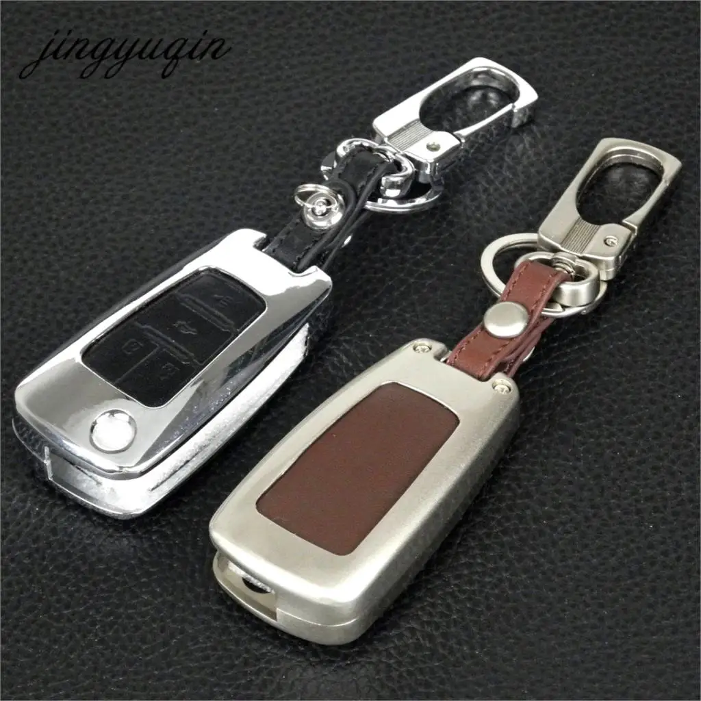 

jingyuqin Flip Remote Key Case 4 Button for Opel GMC CHEVROLET Malibu Cruze Aveo Car Alarm Housing Fob Zinc Leather Cover