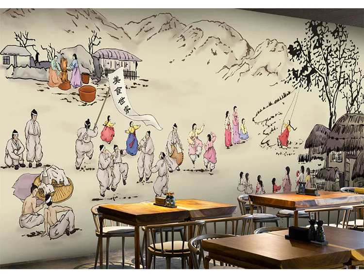 

Custom mural 3D Korean cuisine wallpaper leisure bar restaurant theme hotel snack shop background beverage food wallpaper mural