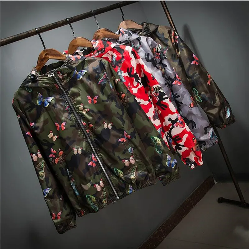 

Men Jacket Spring Autumn Fashion Hiphop Hooded Jacket Waterproof Windbreaker Men Thin Jacket Butterfly printing Coat Outerwear