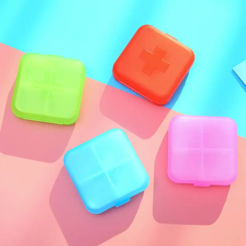 1pc Mini Storage Portable Cross 4 Grid Sealed Home Small Pill Box Medicine Case