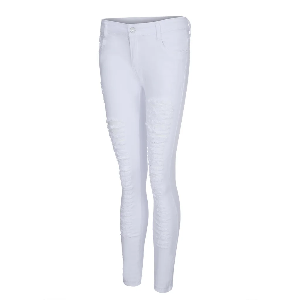 Летние Новые обтягивающие джинсы женские джинсовые с дырами, рваные узкие брюки до колена повседневные брюки женские черные белые рваные