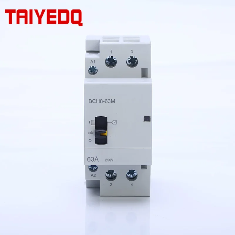 

Household contactor 2P 63A AC220V 50/60HZ Din rail single phase contactors 2NO Manual control switch