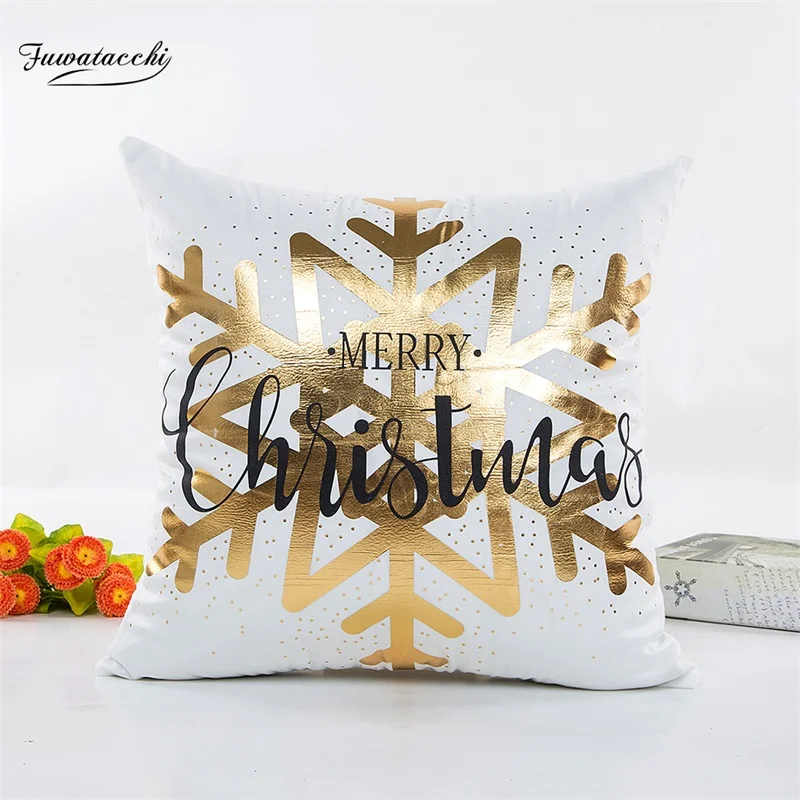Fuwatacchi черный золотой фольгированный чехол для подушки с надписью олень Счастливого Рождества наволочка для домашнего дивана декоративные подушки для стульев 45*45