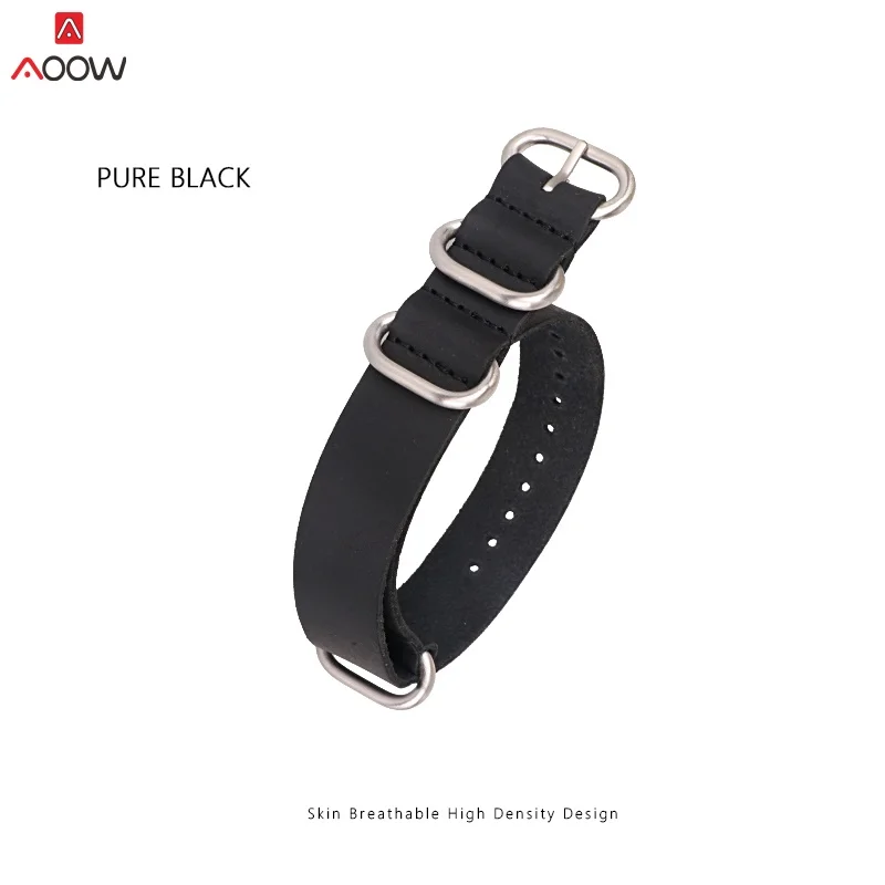 AOOW ZULU ремешок из натуральной кожи с черной пряжкой для часов для женщин и мужчин 18 мм 20 мм 22 мм 24 мм браслет на запястье - Цвет ремешка: Black silver buckle