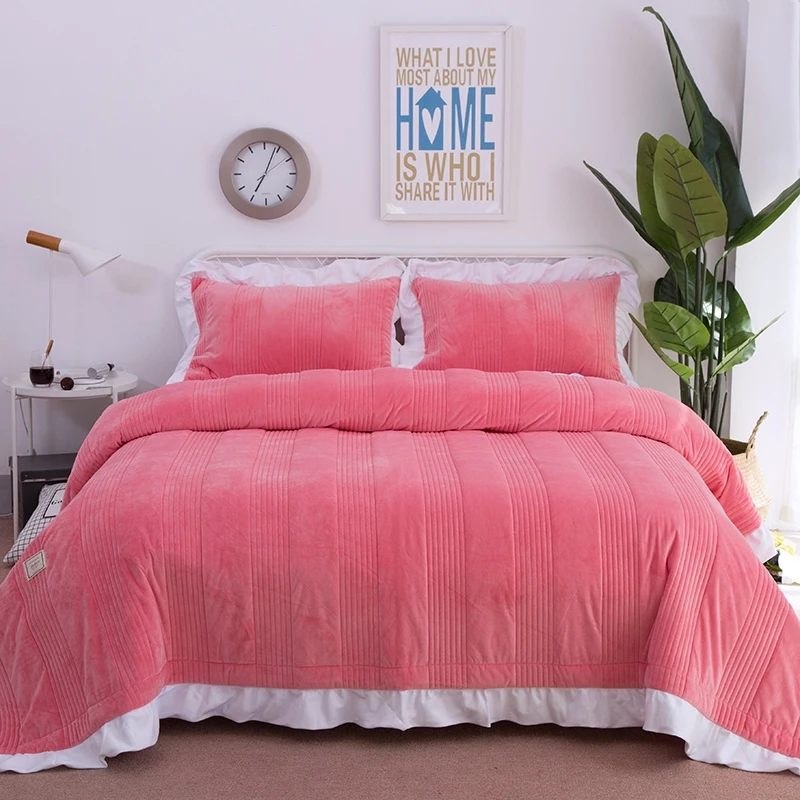 Polar juego de cama colcha edredón manta set invierno cálido edredón ropa de cama fundas de almohada juego de cama linge de lit Polar juego de cama colcha edredón manta set invierno cálido edredón ropa de cama fundas de almohada juego de cama linge de lit