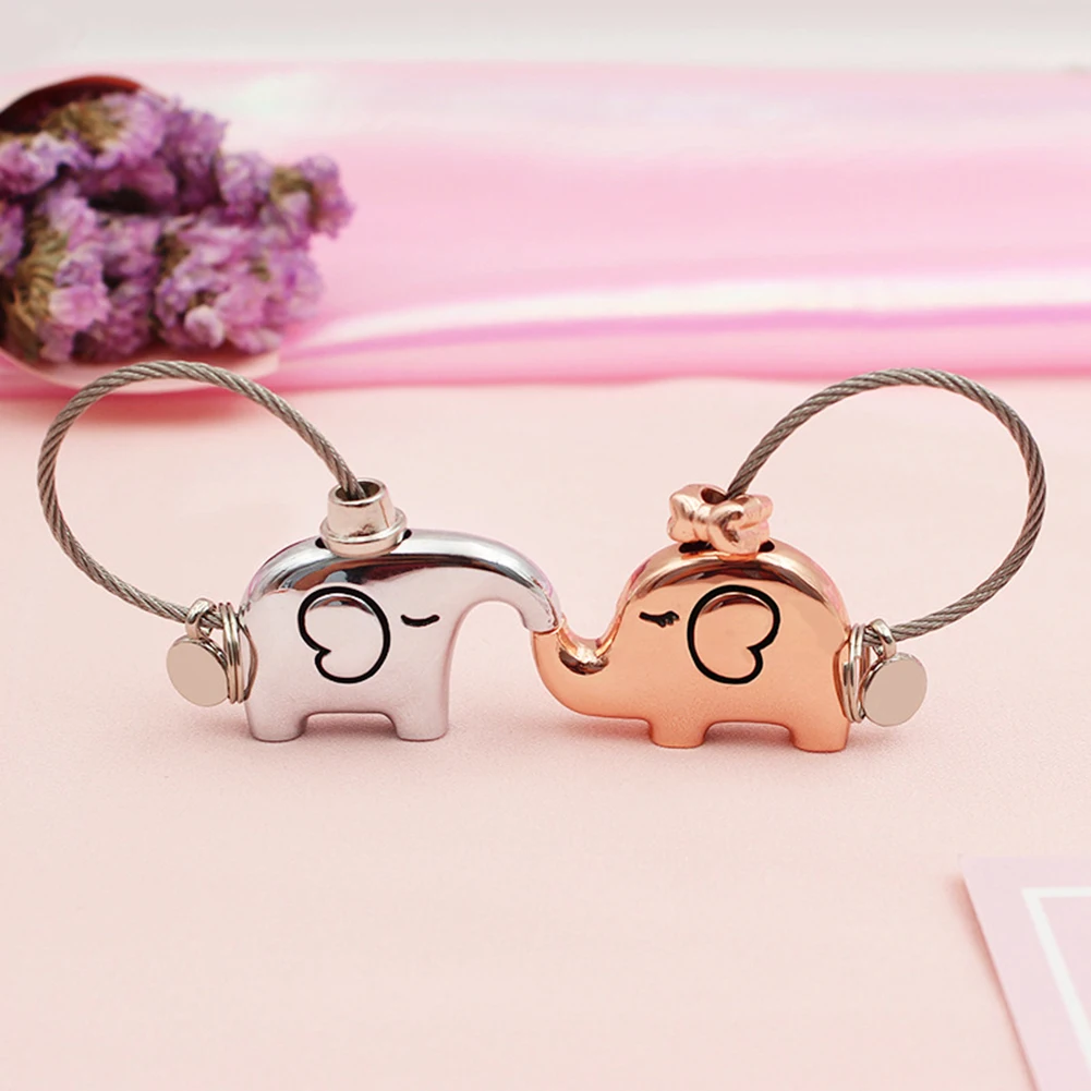 

Lovely Cartoon Elephant Animal Keychain Steel Wire One Size Key Chain Pendant AccessoriesKeyring Couple Gift For Women Men