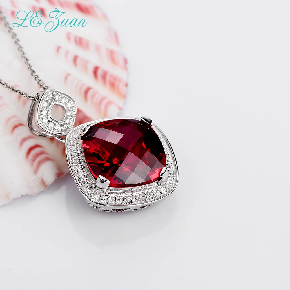Я и Цзуань 13.83ct Рубин Драгоценный Камень Шахматная Cut Подвеска 925 серебро Цепочки и ожерелья Ювелирные украшения Роскошные цепи Подвески p0057-w01