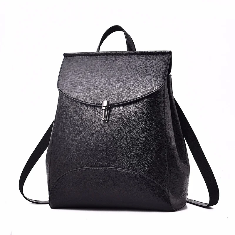 HERALD Модный женский рюкзак качественный кожаный рюкзак повседневный однотонный школьный рюкзак для девочки подростка дорожная сумка через плечо - Цвет: Black