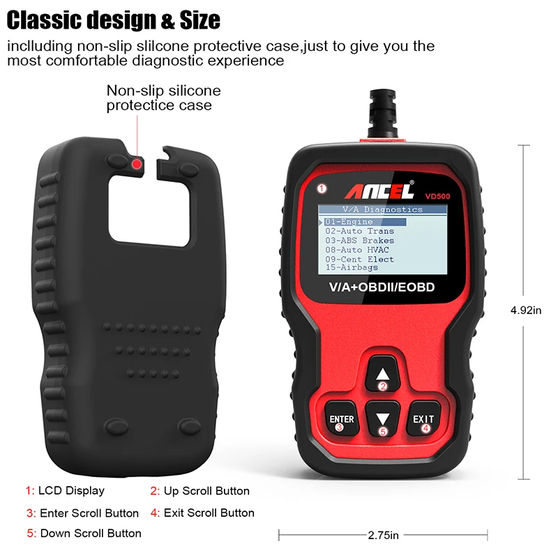 Ancel VD500 OBD2 сканер для диагностики автомобиля полная система индивидуальное сканирование Подушка безопасности ABS масло EPB OBD 2 диагностический Автомобильный сканер инструмент