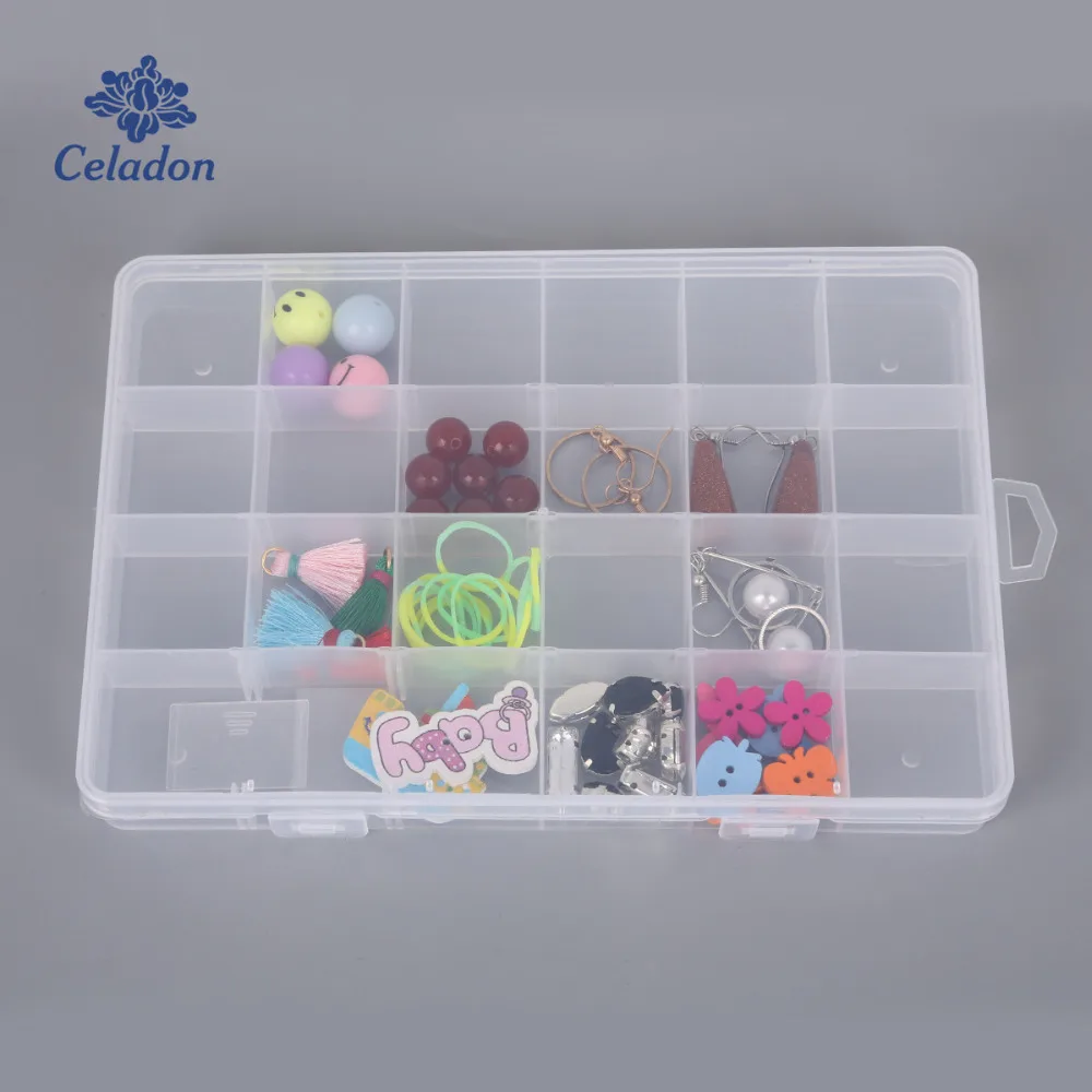 

22 Fixed Grid + 2 Adjustable Grid Transparent Jewelry Storage Box Case Bead Rings Box Display Organizer Travel Bins
