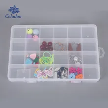 Caja de almacenamiento de joyería transparente, organizador de exhibición de anillos de cuentas, contenedores de viaje, rejilla fija de 22 + 2 rejillas ajustables