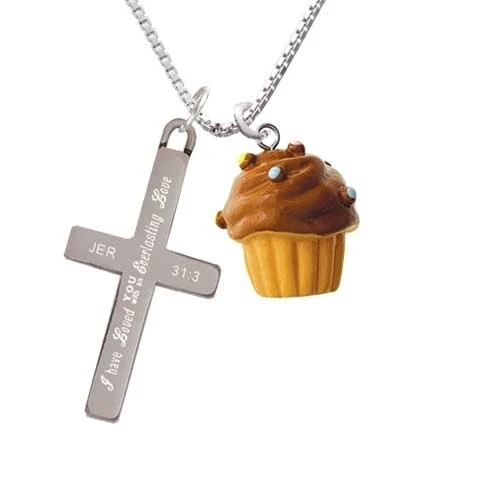 Resin Vanilla Cupcake with Chocolate Frosting - Everlasting Love - Cross Necklace (1)