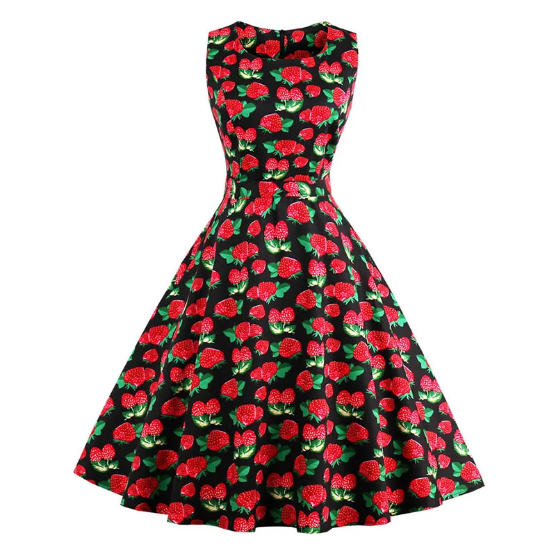 Kostlish 9 Style Print Summer Dress Women 2017 Sleeveless Swing 1950s Hepburn Vintage Tunic Dress Elegant Party Dresses Sundress (13)