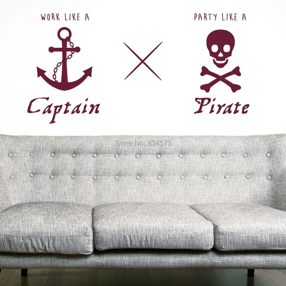 Work like a Captain Pirate Wall Art Sticker Decal Home DIY Decoration