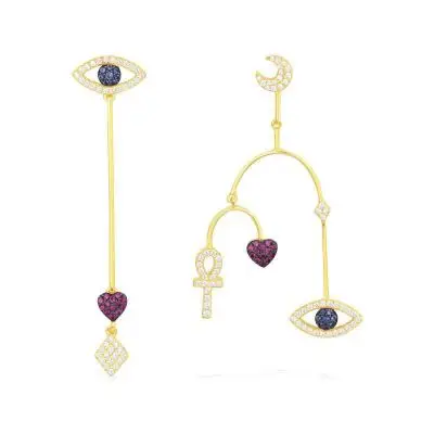 

ZOZIRI S925 sterling silver small charms red heart moon lucky evil eyes earrings AB drop earrings with cz crystal women bijoux