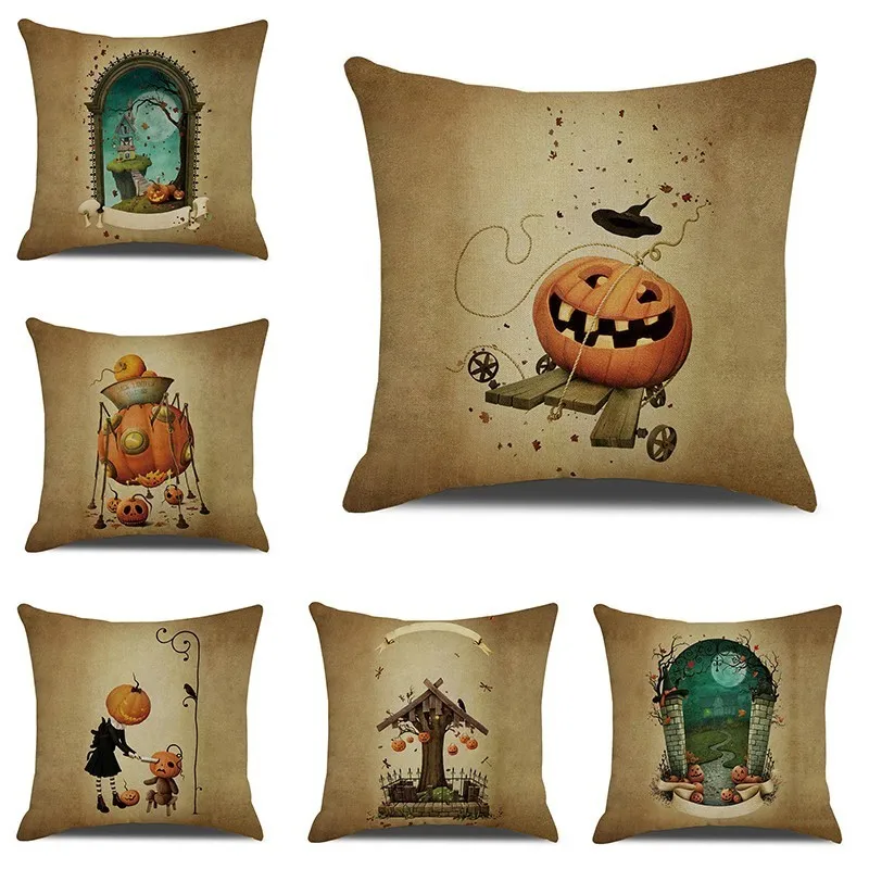 

45x45cm Decorative Throw Pillows Cushion Cover Home Decor Halloween Retro Sofa Pillow Case Cojines Decorativos Para Sofa