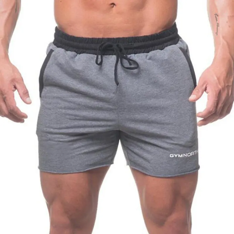 

Men Cotton Shorts Gym Fitness Bodybuilding Running Sport Jogging Workout Training Male Patchwork Short Pants Crossfit Sportswear
