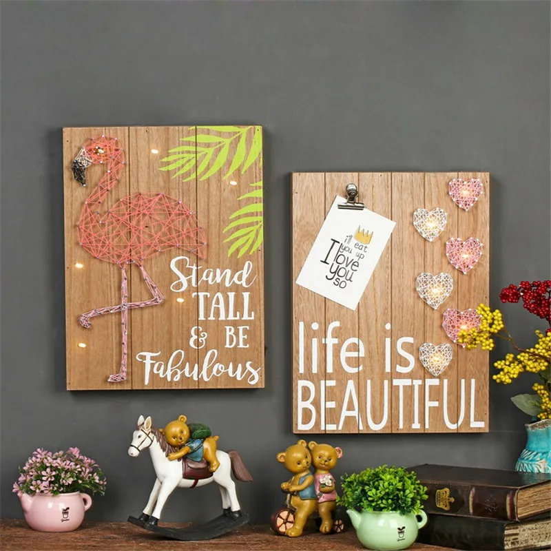 American Style Wall Creative Furnishing Wooden Figurines Flamingo Handwork Miniature Pastoral Best Gift For Friends | Дом и сад