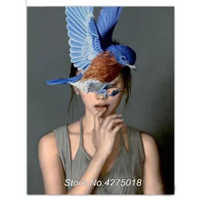 Настенный декор ручной работы алмазов картина Nordic портрет фото на заказ Алмазная вышивка, Девушка Птица картины горный хрусталь, 5d Алмазная мозаика YG837