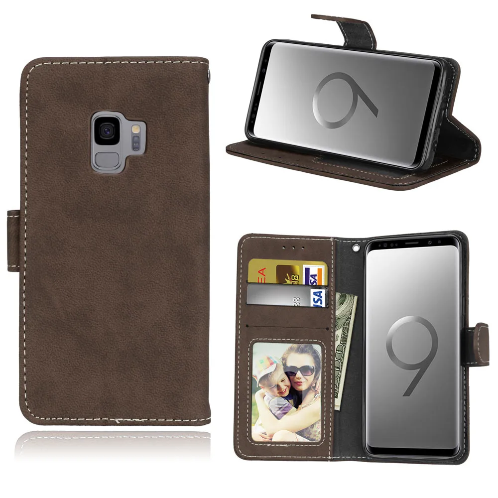 Luxury Flip Leather Case for Samsung Galaxy S7 Edge S8 Plus S9 Plus Stand Cover Matte Leather Cases for Sumsung Galaxy S5 S6 S7 S8 S913