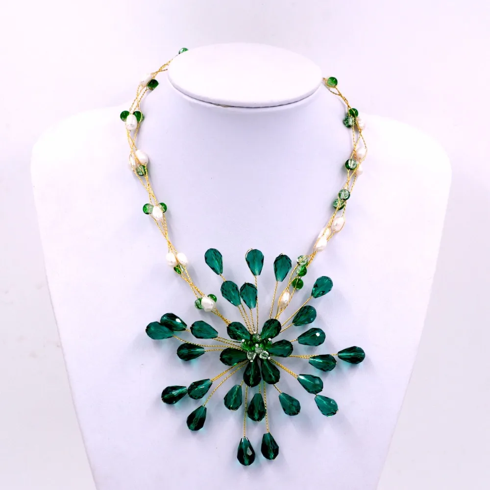 

2017 new Fashion malachite green crystal firework flower necklace for womens