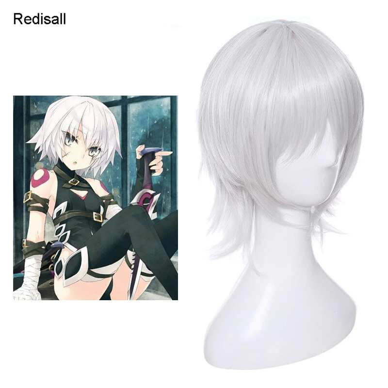FGO судьба Grand для апокрифа косплэй парик Джек Потрошитель слуга Assassin серебро белый короткие синтетические волосы взрослых
