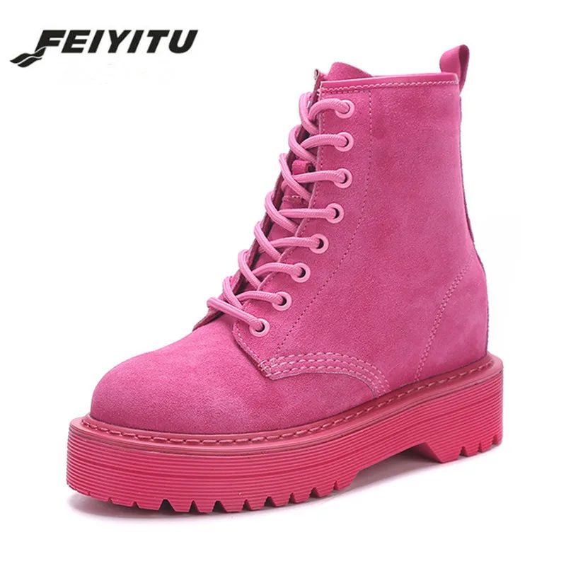 Bottes Feiyitu 2018 black Croissante Plate Style Femmes Suédé Martin forme Mode Chaussures Pu rouge Rouge Rose Noir En rose Pour Punk Cuir Cheville orange Wedge CsrBQdthx