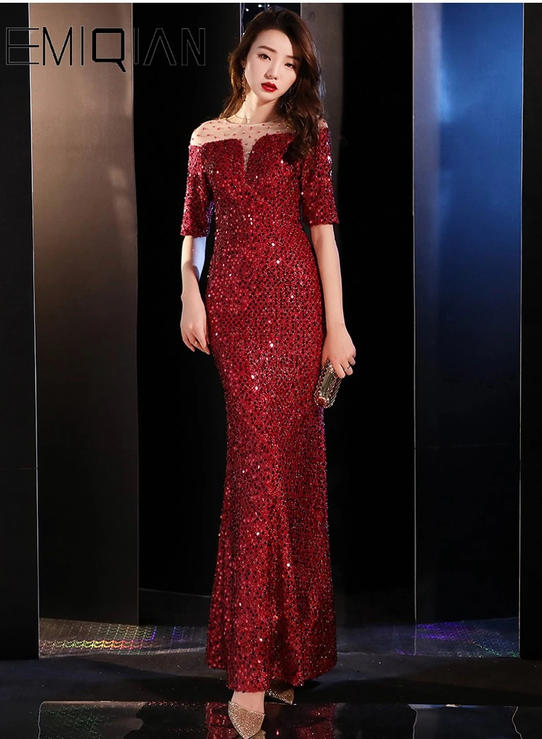 

2019 NEW ARRIVAL Short Sleeve Long Formal Evening Dress O Neck Mermaid Party Banquet Evening Prom Dresses