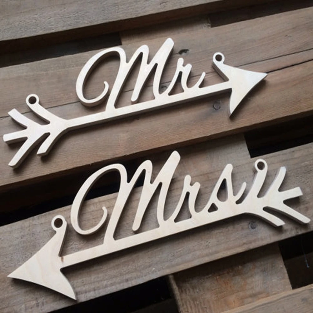1 Pair Photography Prop Rustic Wood Wedding Sign Mr & Mrs Arrow Signs Wedding Party Chair Decoration New Arrival