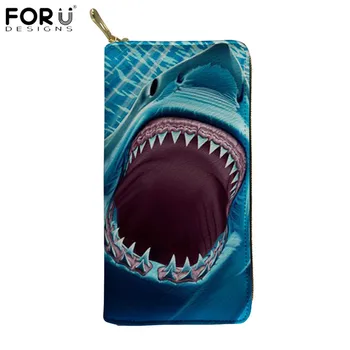 

FORUDESIGNS New Women's Long Wallets Ocean Shark Selfie 3D Print Leather Clutch Coin Purse Luxury Female Gifts Money Card Holder