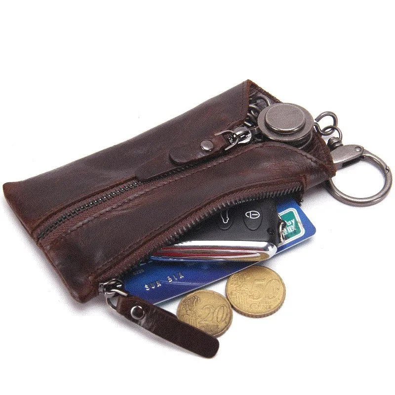 Роскошная натуральная кожа чехол для ключей бумажник мужское кольцо чехол держатель рюкзак с множеством отделений Сумочка с кармашками кошелек для ключей кошелек - Цвет: Dark Brown