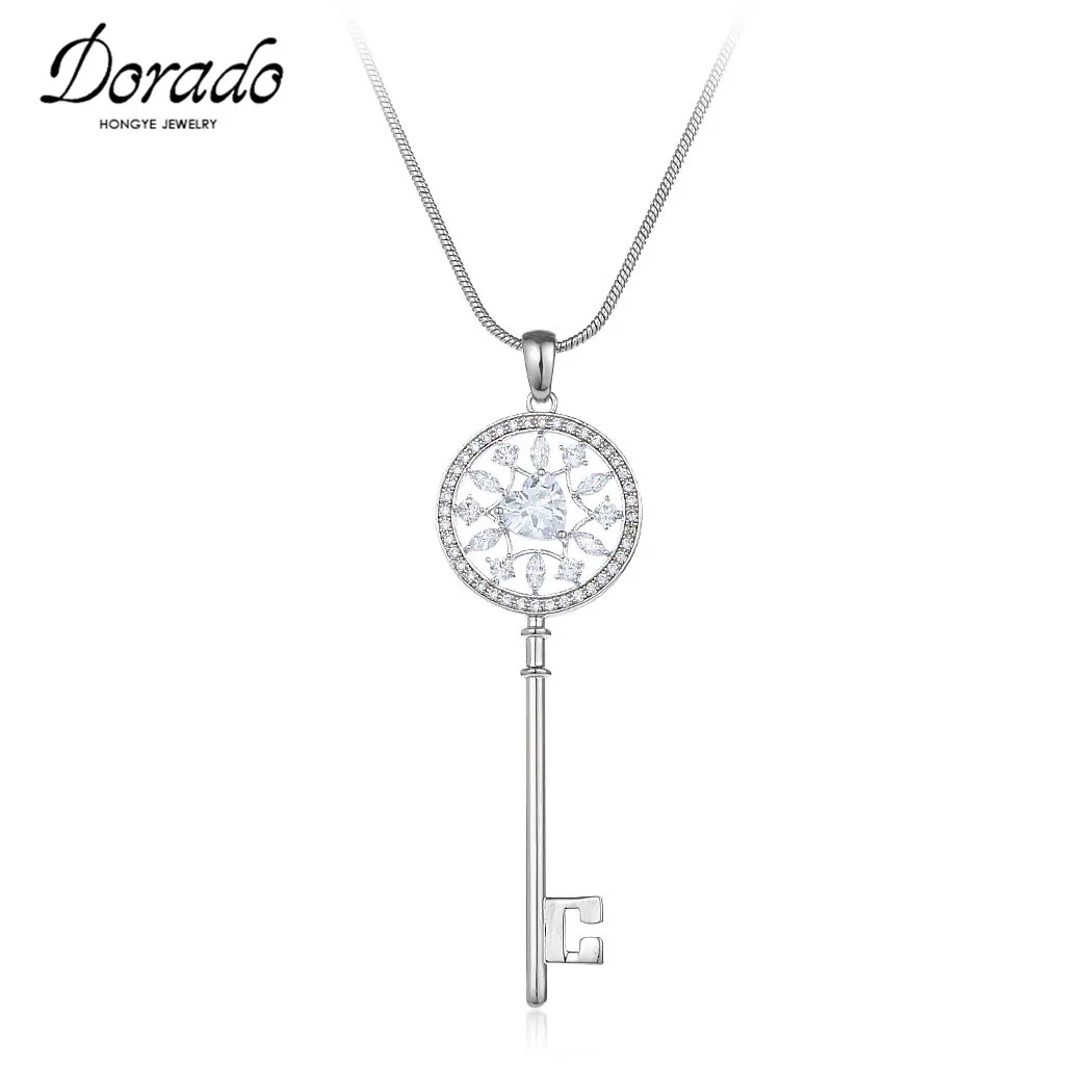 

Zircon Key Necklaces & Pendants For Women Girls Silver Color Copper Long Chain Female Pendant Necklace Fashion Jewelry Collier