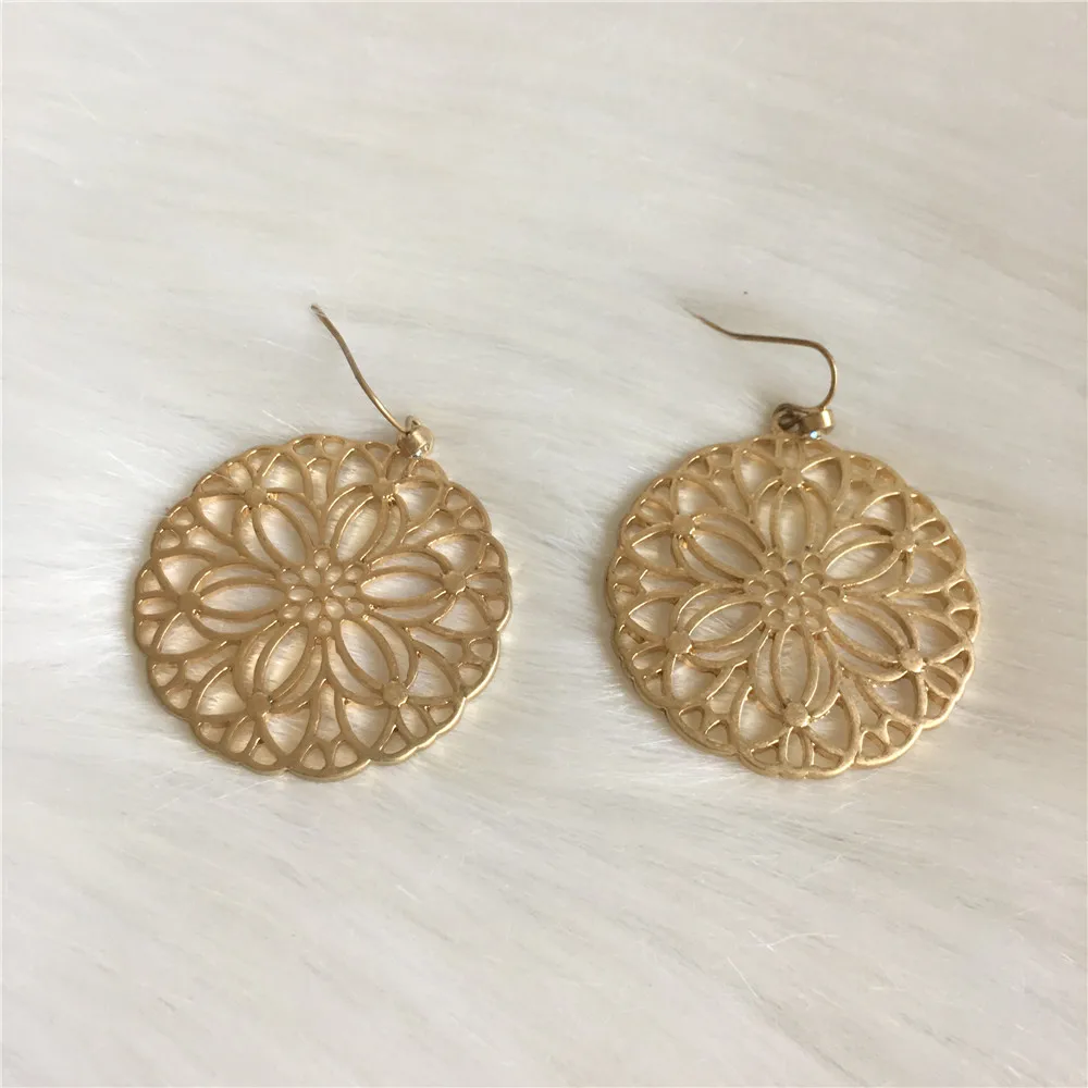 

GIRLY EARRINGS GOLD COLOR PLATING FLOWER FILIGREE DROP EARRINGS FOR WOMEN GIRL
