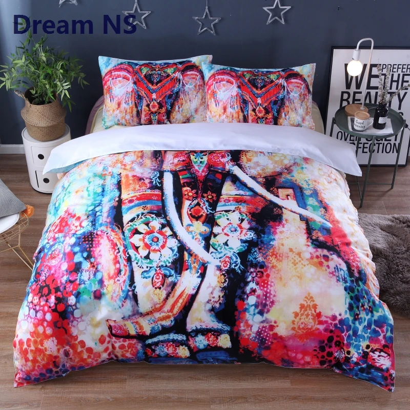 Ahsnme New Elephant Bedding Set Rainbow Graffiti Comforter Cover