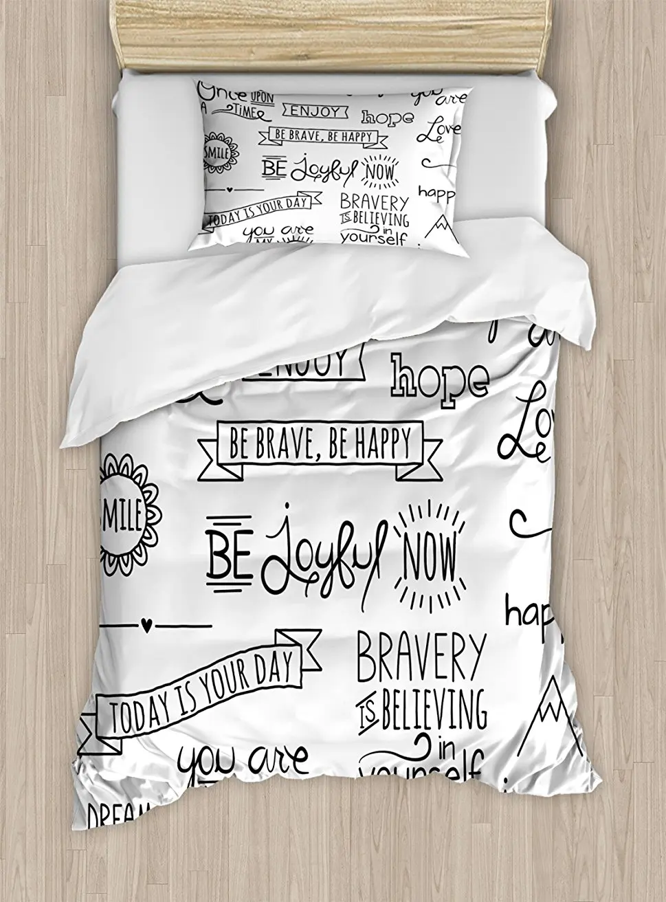 

Adventure Duvet Cover Set Various Quotes on Happiness and Self Value Uplifting Phrases Being Who You Are Decorative Bedding Set