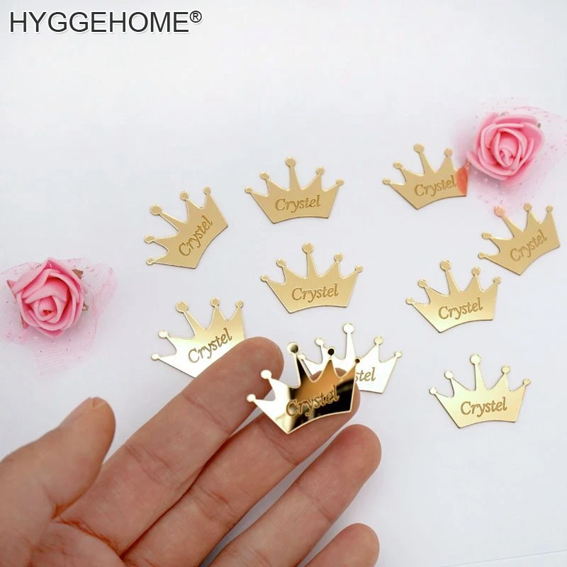 Wedding Mirror Tags 50pcs Personalized Crown Table Center Decoration Card Acrylic Name Sign Stickers Party Favors Laser Cut Gift