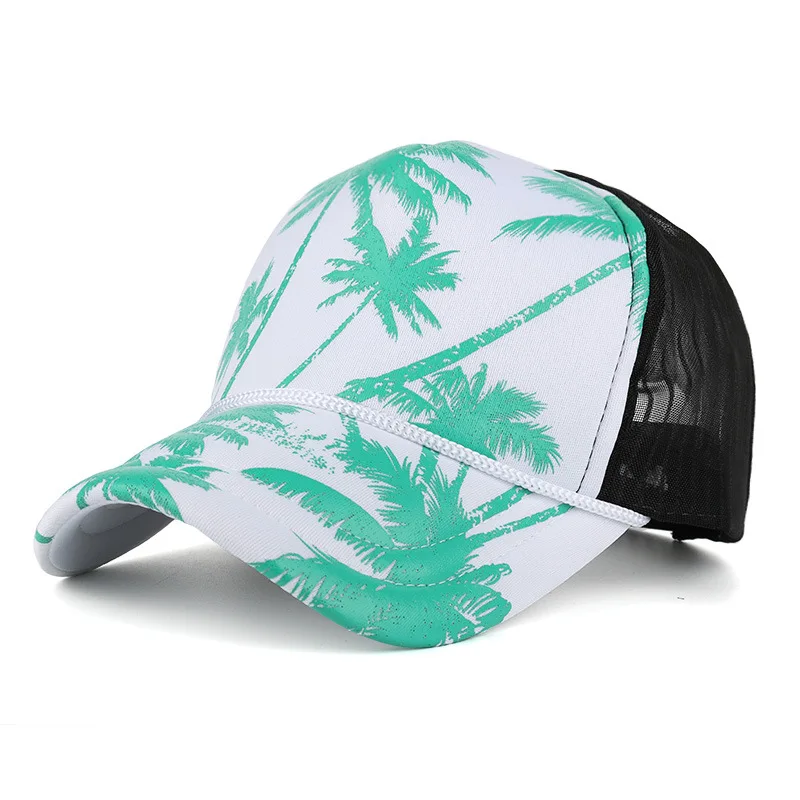 2019 Summer Men Printed Coconut Tree Palm Beach Adjustable Outdoor Sun-proof Snapback Quick Dry Mesh Hat Baseball Bucket Cap
