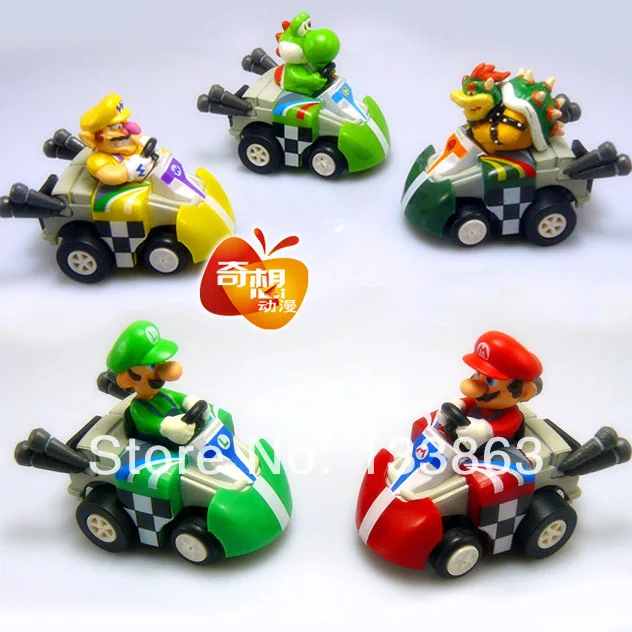 Super Mario Bros Car Toy Full set of 5 Super Mario Bros. Kart PULL BACK