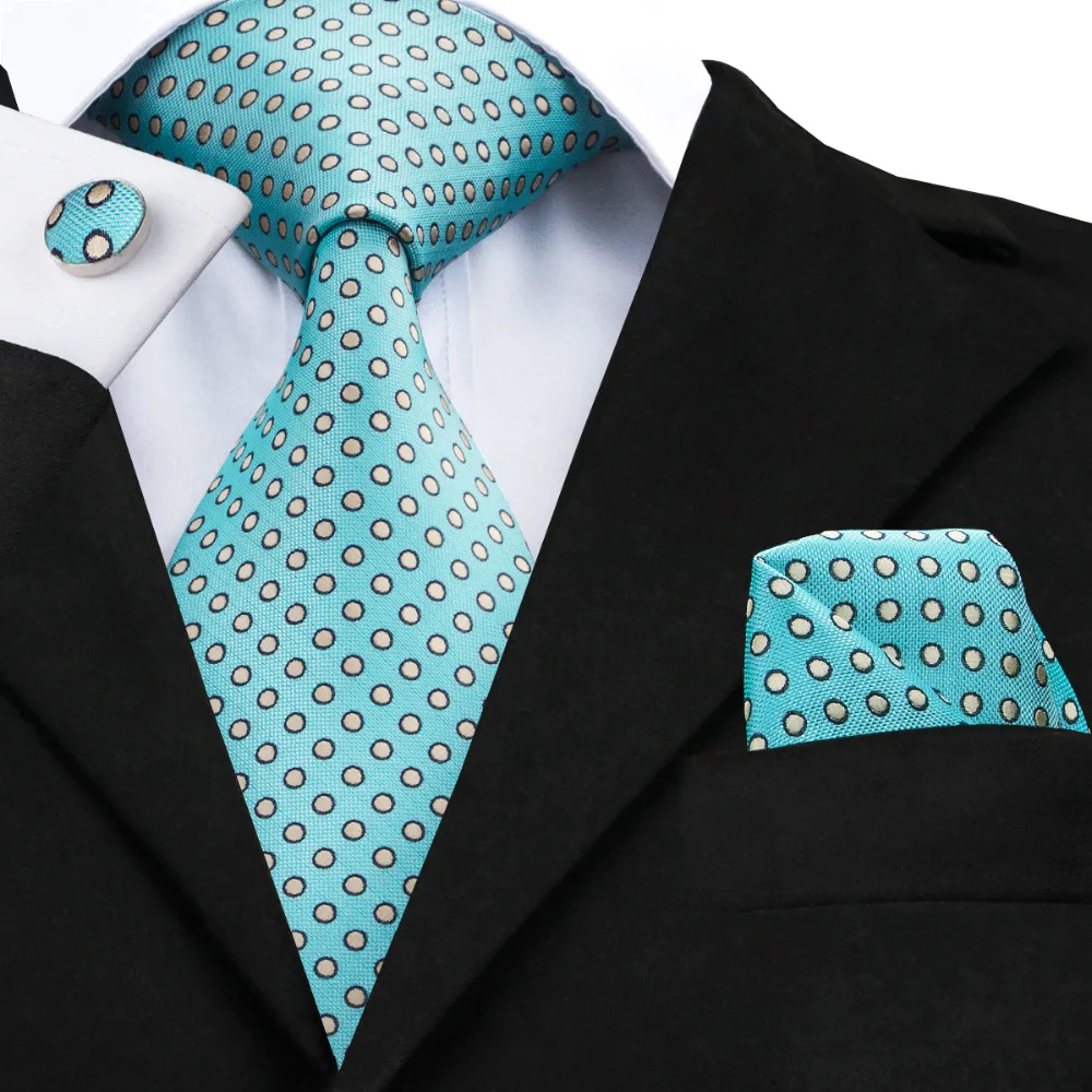 SN-1416 Привет-галстук Новые Для мужчин s Галстуки платок запонки Powderblue галстуки с коричневым в горошек Модные Шелковые Галстуки для мужчин