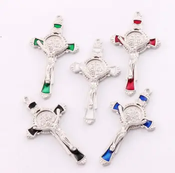 

40ps 5Colors Enamel Saint Benedict Medal Cross Crucifix Smqlivb Spacer Charm Beads Pendants Alloy Handmade Jewelry DIY L1670