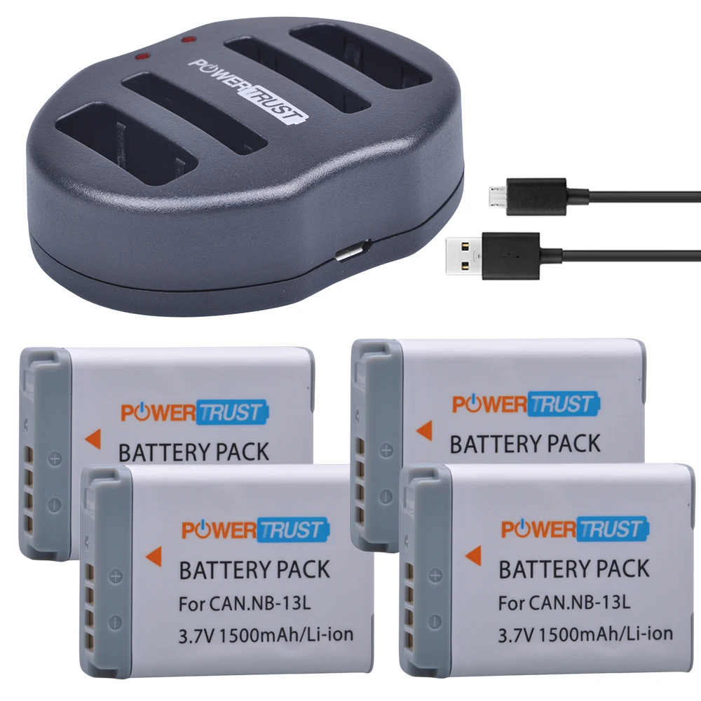 

4Pcs NB-13L 1500mAh NB 13L NB13L Battery + Dual USB Charger for Canon PowerShot G5 X G5X G7 X Mark II G7X G9 X G9X SX720 HS