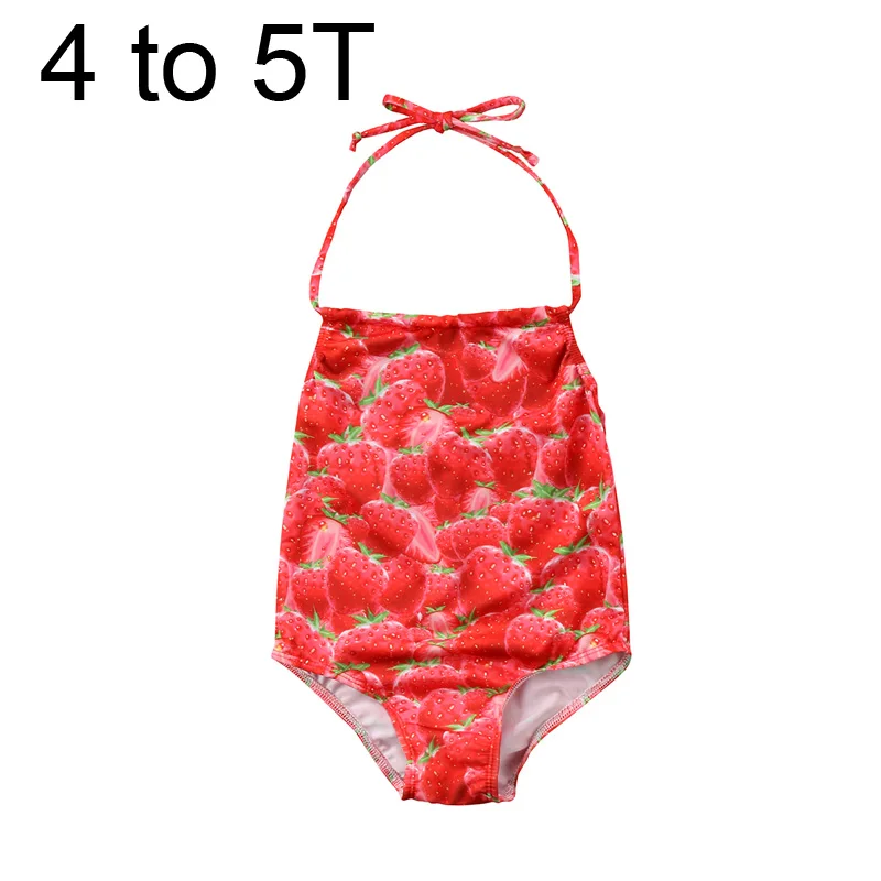 Цельный купальник для маленьких девочек, милый купальник с изображением ананаса, купальник с изображением клубники, бикини, пляжный купальный костюм - Цвет: strawberry  4 to 5T