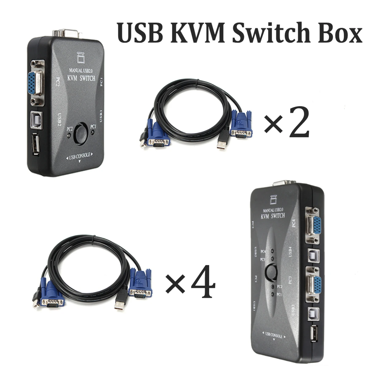 

Cables+ Hub 4 / 2 Port USB VGA KVM Switch Box And Cables for Computer Monitor Keyboard Mouse Switch Box Adapter Connects